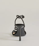 Get ready for any event with the Amped Up Glam Rhinestone Strappy Stiletto Heels in black, an essential start to creating a versatile outfit for women for parties, cocktail hours, or Valentine's Day events.