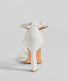 The Dazzling Chic Strappy Faux Leather Block Heels helps create a chic women's white cocktail outfit with a trendy texture and stylish design, ideal for wedding guest cocktail outfits or dinner parties.