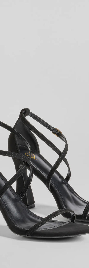 Get ready for any event with the Ultra Modern Chic Strappy Nubuck Block Heels in black, an essential start to creating a versatile outfit for women for parties, cocktail hours, or Valentine's Day events.