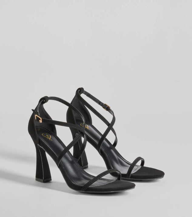 Get ready for any event with the Ultra Modern Chic Strappy Nubuck Block Heels in black, an essential start to creating a versatile outfit for women for parties, cocktail hours, or Valentine's Day events.