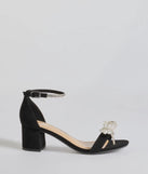 Dazzling Rhinestone Faux Pearl Bow Block Heels are prom shoes with the perfect balance of style and comfort, ideal for dancing and long evening wear. Available in Black.