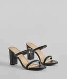 All The Glam Rhinestone Clear Strap Block Heels, a trendy black addition to women's going-out outfits, is ideal for Christmas party outfits, chic NYE attire, or winter night-out looks that keep you on-trend!