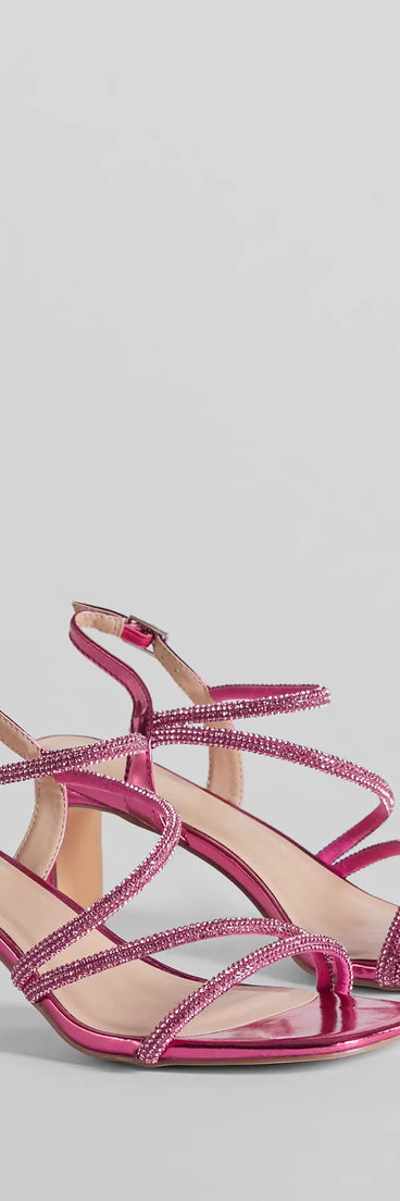 The cute and comfy style of the Glamour Up Rhinestone Strappy Metallic Heels as your prom shoes creates a stand out look to complete your prom dress look!