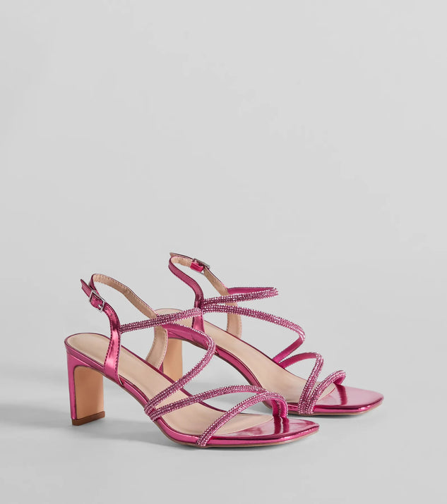 The cute and comfy style of the Glamour Up Rhinestone Strappy Metallic Heels as your prom shoes creates a stand out look to complete your prom dress look!