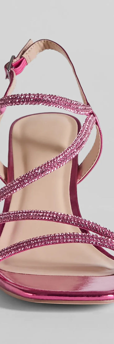 The cute and comfy style of the Glamour Up Rhinestone Strappy Metallic Heels as your prom shoes creates a stand out look to complete your prom dress look!