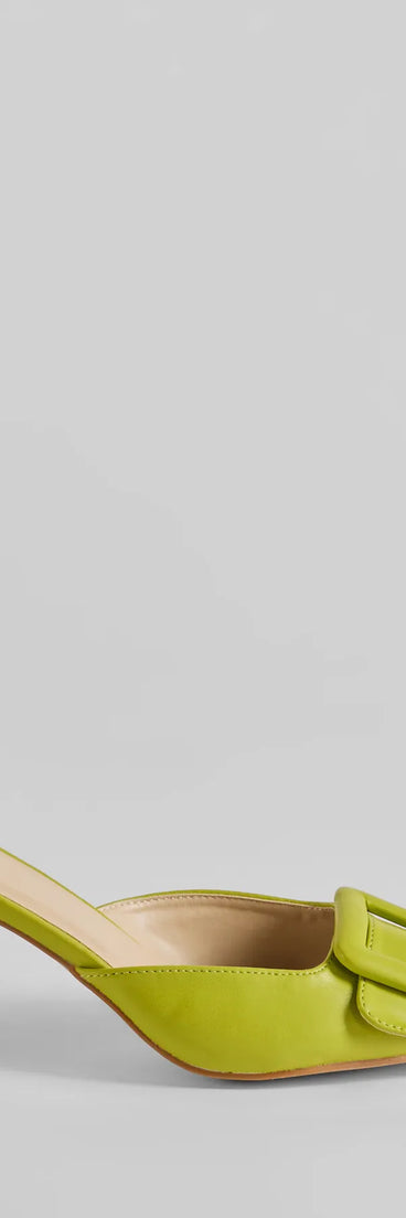 Elevate your work wardrobe with the Get To The Point Belt Closed Toe Stiletto Pumps in olive, a versatile women's shoe perfect for the office; that combines style with comfort for seamless desk-to-dinner transitions.