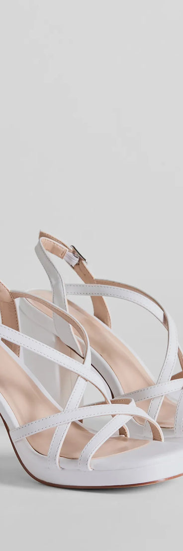 Always Slaying Strappy Platform Heels, a trendy white addition to women's going-out outfits, is ideal for Christmas party outfits, chic NYE attire, or winter night-out looks that keep you on-trend!