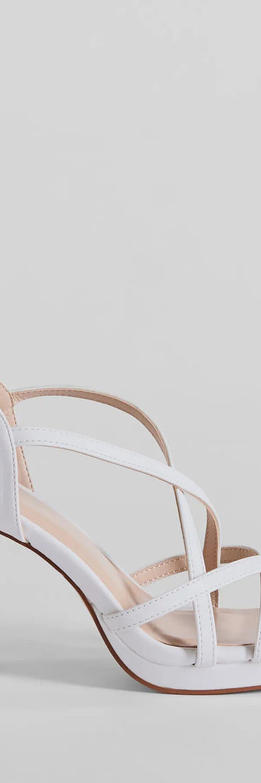 Always Slaying Strappy Platform Heels, a trendy white addition to women's going-out outfits, is ideal for Christmas party outfits, chic NYE attire, or winter night-out looks that keep you on-trend!
