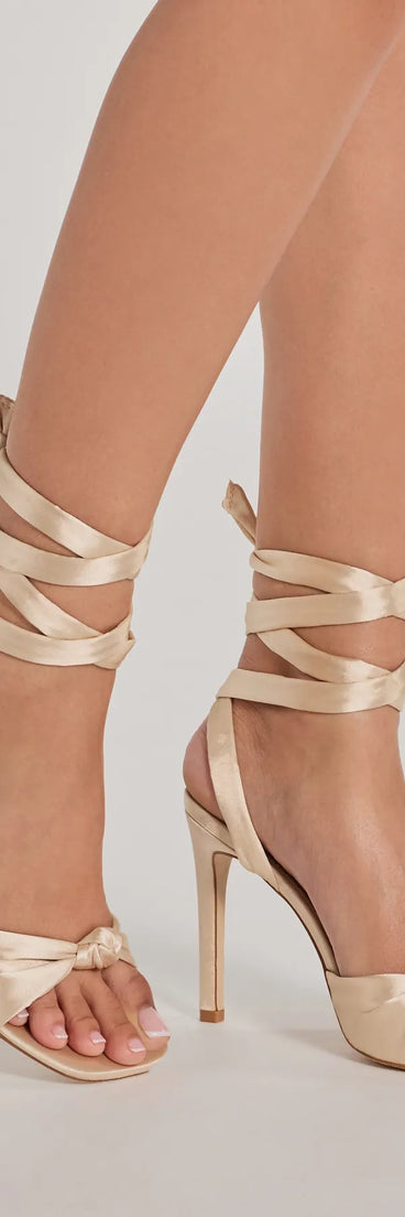 The cute and comfy style of the Statement Making Lace-Up Satin Stiletto Heels as your homecoming shoes creates a stand out look to complete your HOCO dress look!