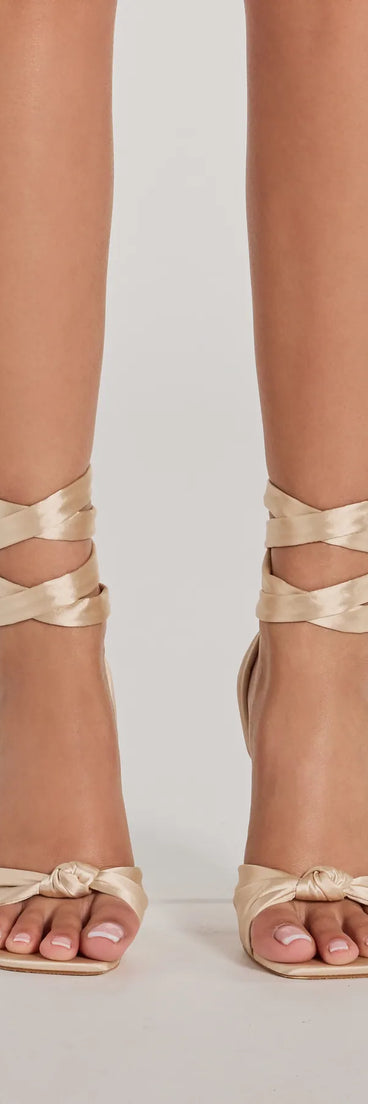 The cute and comfy style of the Statement Making Lace-Up Satin Stiletto Heels as your homecoming shoes creates a stand out look to complete your HOCO dress look!