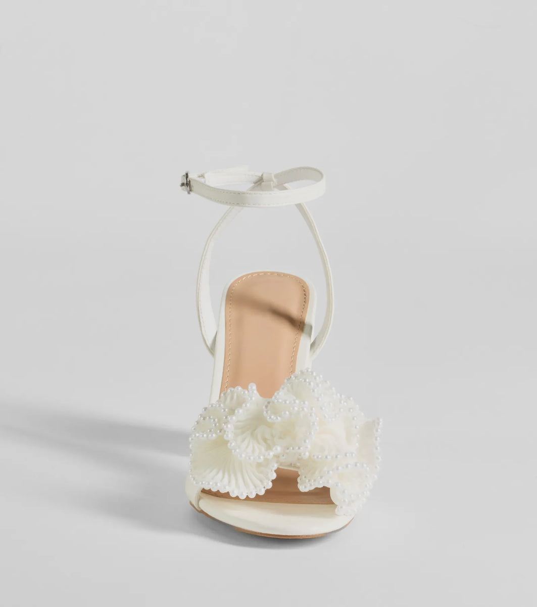 Darling Touch Beaded Ruffle Block Heels & Windsor