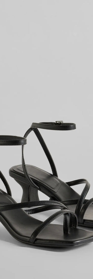 Elevate your work wardrobe with the Chic Moves Strappy Snake Print Kitten Heels in black, a versatile women's shoe perfect for the office; that combines style with comfort for seamless desk-to-dinner transitions.