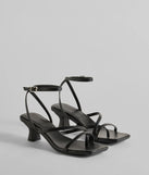 Elevate your work wardrobe with the Chic Moves Strappy Snake Print Kitten Heels in black, a versatile women's shoe perfect for the office; that combines style with comfort for seamless desk-to-dinner transitions.