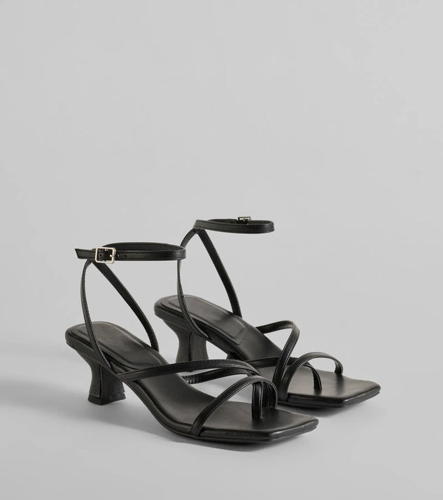 Elevate your work wardrobe with the Chic Moves Strappy Snake Print Kitten Heels in black, a versatile women's shoe perfect for the office; that combines style with comfort for seamless desk-to-dinner transitions.