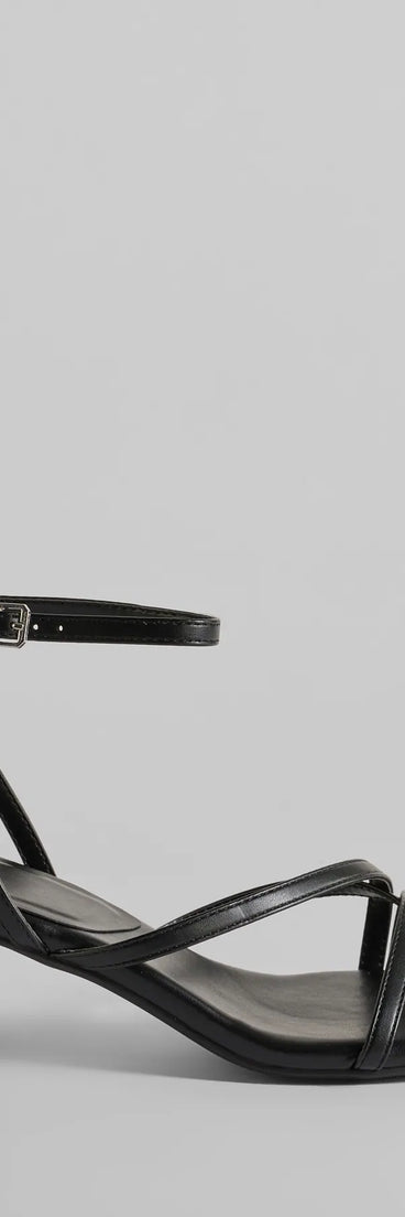 Elevate your work wardrobe with the Chic Moves Strappy Snake Print Kitten Heels in black, a versatile women's shoe perfect for the office; that combines style with comfort for seamless desk-to-dinner transitions.