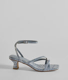 Elevate your work wardrobe with the Glam Attitude Metallic Snake Print Kitten Heels in periwinkle, a versatile women's shoe perfect for the office; that combines style with comfort for seamless desk-to-dinner transitions.