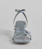 Elevate your work wardrobe with the Glam Attitude Metallic Snake Print Kitten Heels in periwinkle, a versatile women's shoe perfect for the office; that combines style with comfort for seamless desk-to-dinner transitions.