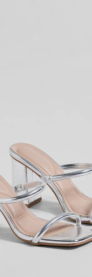 Day To Night Strappy Faux Leather Block Heels, a trendy silver addition to women's going-out outfits, is ideal for Christmas party outfits, chic NYE attire, or winter night-out looks that keep you on-trend!