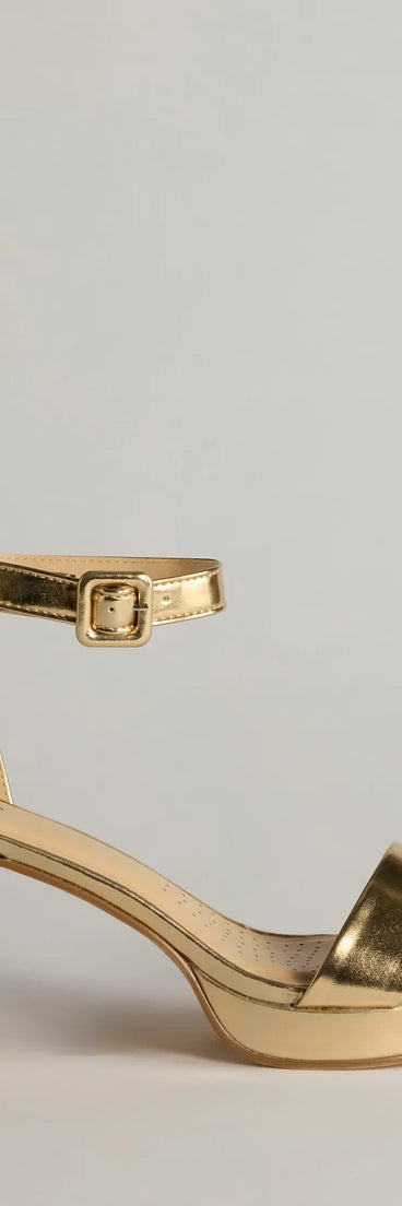 Bring The Shine Metallic Faux Leather Platform Heels, a trendy gold addition to women's going-out outfits, is ideal for Christmas party outfits, chic NYE attire, or winter night-out looks that keep you on-trend!