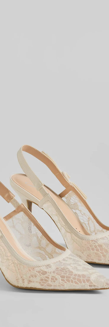 Step into style with the Sweet Cuties Lace Slingback Stiletto Pumps, ivory heels made to complete your Windsor look with comfort and glam in mind.