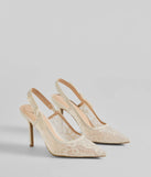 Get ready for any event with the Sweet Cuties Lace Slingback Stiletto Pumps in ivory, an essential start to creating a versatile outfit for women for parties, cocktail hours, or Valentine's Day events.