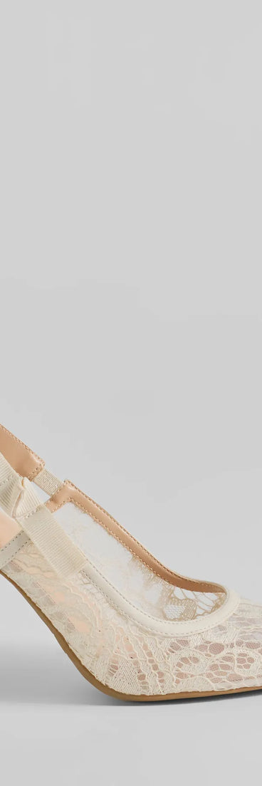 Turn heads in the Sweet Cuties Lace Slingback Stiletto Pumps, ivory heels showcasing a fresh trend or stylish detail made to elevate your full Windsor fit.