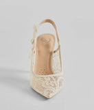 Get ready for any event with the Sweet Cuties Lace Slingback Stiletto Pumps in ivory, an essential start to creating a versatile outfit for women for parties, cocktail hours, or Valentine's Day events.