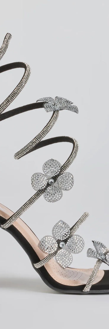 These black prom shoes, the Major Beauty Rhinestone Floral Spiral Block Heels, combine sleek style and comfort for the perfect night out.