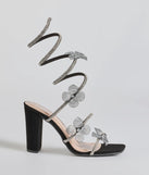 These black prom shoes, the Major Beauty Rhinestone Floral Spiral Block Heels, combine sleek style and comfort for the perfect night out.