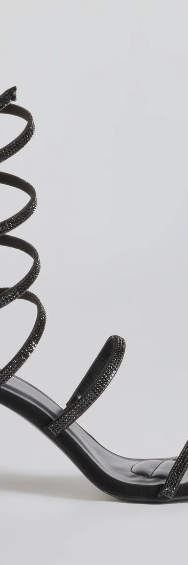 Get ready for any event with the Gorgeous Girl Rhinestone Spiral Nubuck Block Heels in black, an essential start to creating a versatile outfit for women for parties, cocktail hours, or Valentine's Day events.