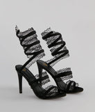 Get ready for any event with the Sultry Lace Spiral Strap Stiletto Heels in black, an essential start to creating a versatile outfit for women for parties, cocktail hours, or Valentine's Day events.