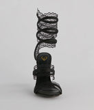 Get ready for any event with the Sultry Lace Spiral Strap Stiletto Heels in black, an essential start to creating a versatile outfit for women for parties, cocktail hours, or Valentine's Day events.