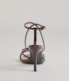 Elevate your work wardrobe with the Chic Patent Faux Leather Strappy Stiletto Heels in brown, a versatile women's shoe perfect for the office; that combines style with comfort for seamless desk-to-dinner transitions.