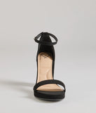 The Classic Fave Faux Nubuck Block Heels helps create a chic women's black cocktail outfit with a trendy texture and stylish design, ideal for wedding guest cocktail outfits or dinner parties.