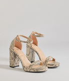 Elevate your work wardrobe with the Sassy Moment Snake Print Block Heels in snake, a versatile women's shoe perfect for the office; that combines style with comfort for seamless desk-to-dinner transitions.
