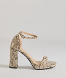 Elevate your work wardrobe with the Sassy Moment Snake Print Block Heels in snake, a versatile women's shoe perfect for the office; that combines style with comfort for seamless desk-to-dinner transitions.