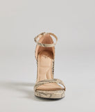 Elevate your work wardrobe with the Sassy Moment Snake Print Block Heels in snake, a versatile women's shoe perfect for the office; that combines style with comfort for seamless desk-to-dinner transitions.