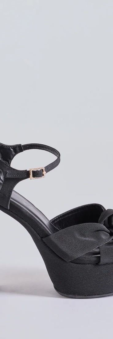 Elevate your work wardrobe with the Classically Stunning Platform Knot Block Heels in black, a versatile women's shoe perfect for the office; that combines style with comfort for seamless desk-to-dinner transitions.