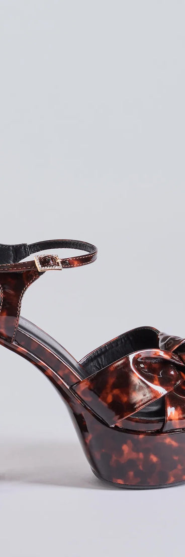 Elevate your work wardrobe with the Chic Impression Tortoise Print Platform Knot Heels in tortoise, a versatile women's shoe perfect for the office; that combines style with comfort for seamless desk-to-dinner transitions.