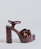 Elevate your work wardrobe with the Chic Impression Tortoise Print Platform Knot Heels in tortoise, a versatile women's shoe perfect for the office; that combines style with comfort for seamless desk-to-dinner transitions.