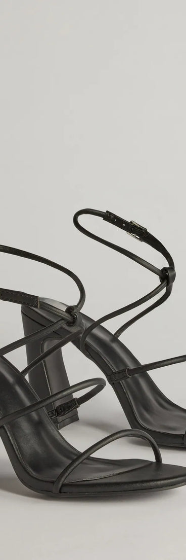 Endlessly Sleek Multi-Strap Block Heels, a trendy black addition to women's going-out outfits, is ideal for Christmas party outfits, chic NYE attire, or winter night-out looks that keep you on-trend!