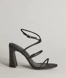 Endlessly Sleek Multi-Strap Block Heels, a trendy black addition to women's going-out outfits, is ideal for Christmas party outfits, chic NYE attire, or winter night-out looks that keep you on-trend!