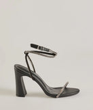 Get ready for any event with the Everlasting Luxe Rhinestone Block Heels in black, an essential start to creating a versatile outfit for women for parties, cocktail hours, or Valentine's Day events.
