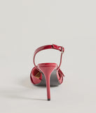 Elevate your work wardrobe with the Sleek Buckle Strap Sling-Back Stiletto Pumps in red, a versatile women's shoe perfect for the office; that combines style with comfort for seamless desk-to-dinner transitions.