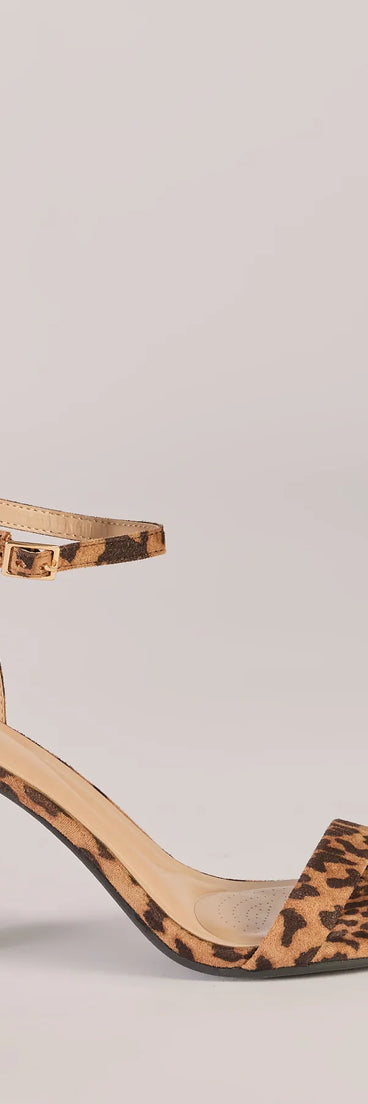 Elevate warm-weather looks with Wildly Luxe Leopard Print Stiletto Heels in leopard print, a pair of trendy sandals bringing chic, modern flair to every step.
