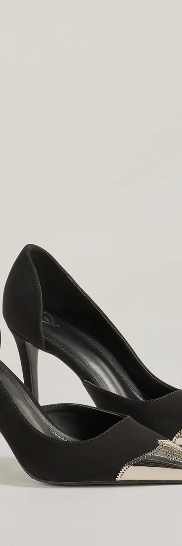 Elevate your work wardrobe with the Country Chic Western Toe Cap Stiletto Pumps in black, a versatile women's shoe perfect for the office; that combines style with comfort for seamless desk-to-dinner transitions.