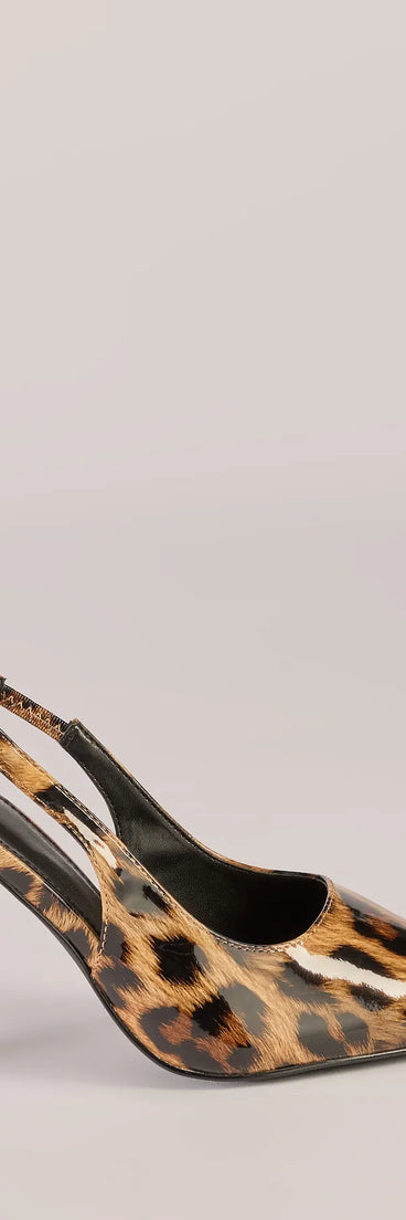 The Wild Glam Leopard Print Slingback Pumps are women's leopard print shoes for work, featuring a sleek silhouette and cushioned sole for all-day comfort, and are a trendy choice for professional or business casual outfits.