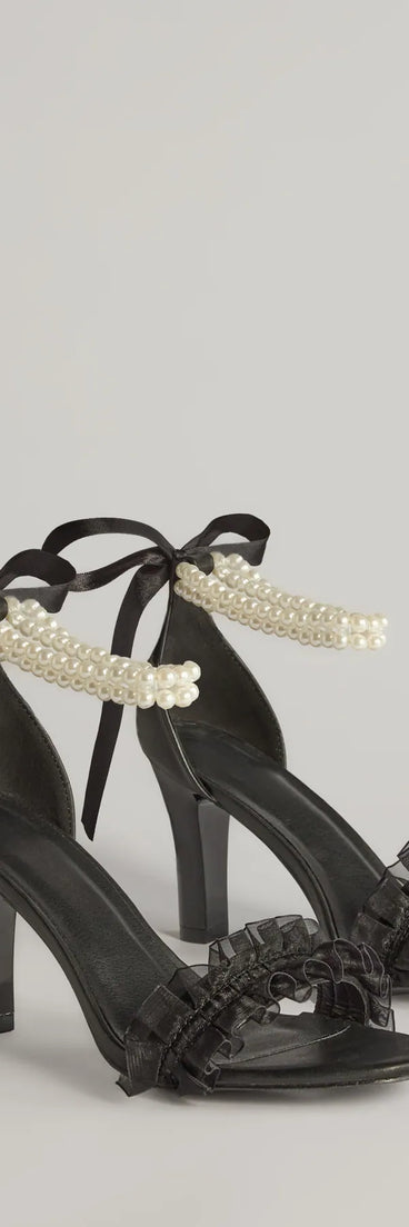 Get ready for any event with the Chic Touch Pearl Strap Bow Stiletto Heels in black, an essential start to creating a versatile outfit for women for parties, cocktail hours, or Valentine's Day events.