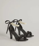 Get ready for any event with the Chic Touch Pearl Strap Bow Stiletto Heels in black, an essential start to creating a versatile outfit for women for parties, cocktail hours, or Valentine's Day events.