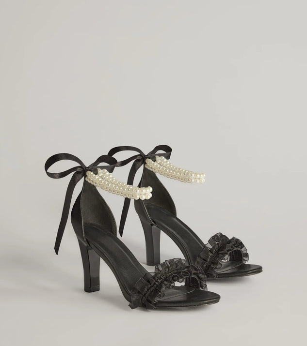 Get ready for any event with the Chic Touch Pearl Strap Bow Stiletto Heels in black, an essential start to creating a versatile outfit for women for parties, cocktail hours, or Valentine's Day events.